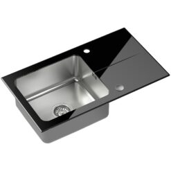 Kuchynský drez z nerezu a tvrdeného skla Efekt  111 770x440x190 mm čierny QUADRON www.69x.sk