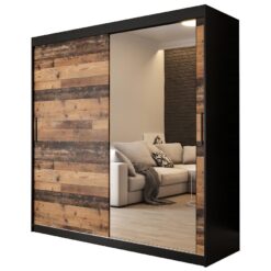 Skriňa Old Wood T2 200 Čierna/Old Style/zrkadlo Baumax www.69x.sk